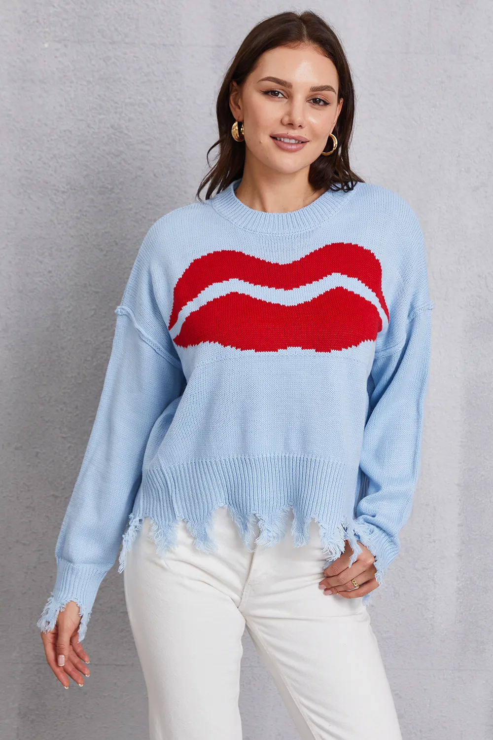 Lip Fringe Round Neck Sweater, image 6