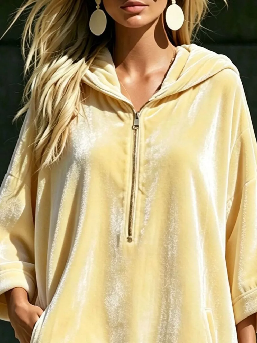 Full Size Half-Zip 3/4 Sleeve Hoodie Dress Plus Size, image 10