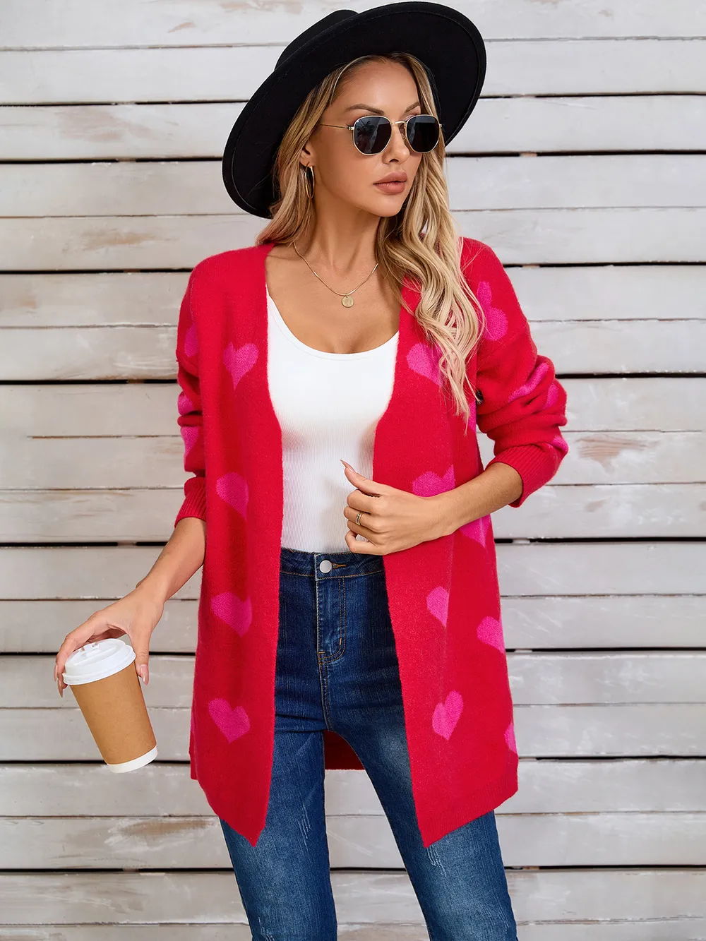 Heart Open Front Long Sleeve Cardigan, image 6