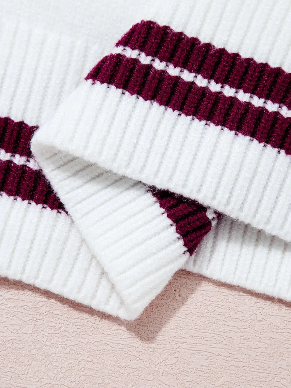 Letter Contrast Hem Round Neck Sweater, image 9