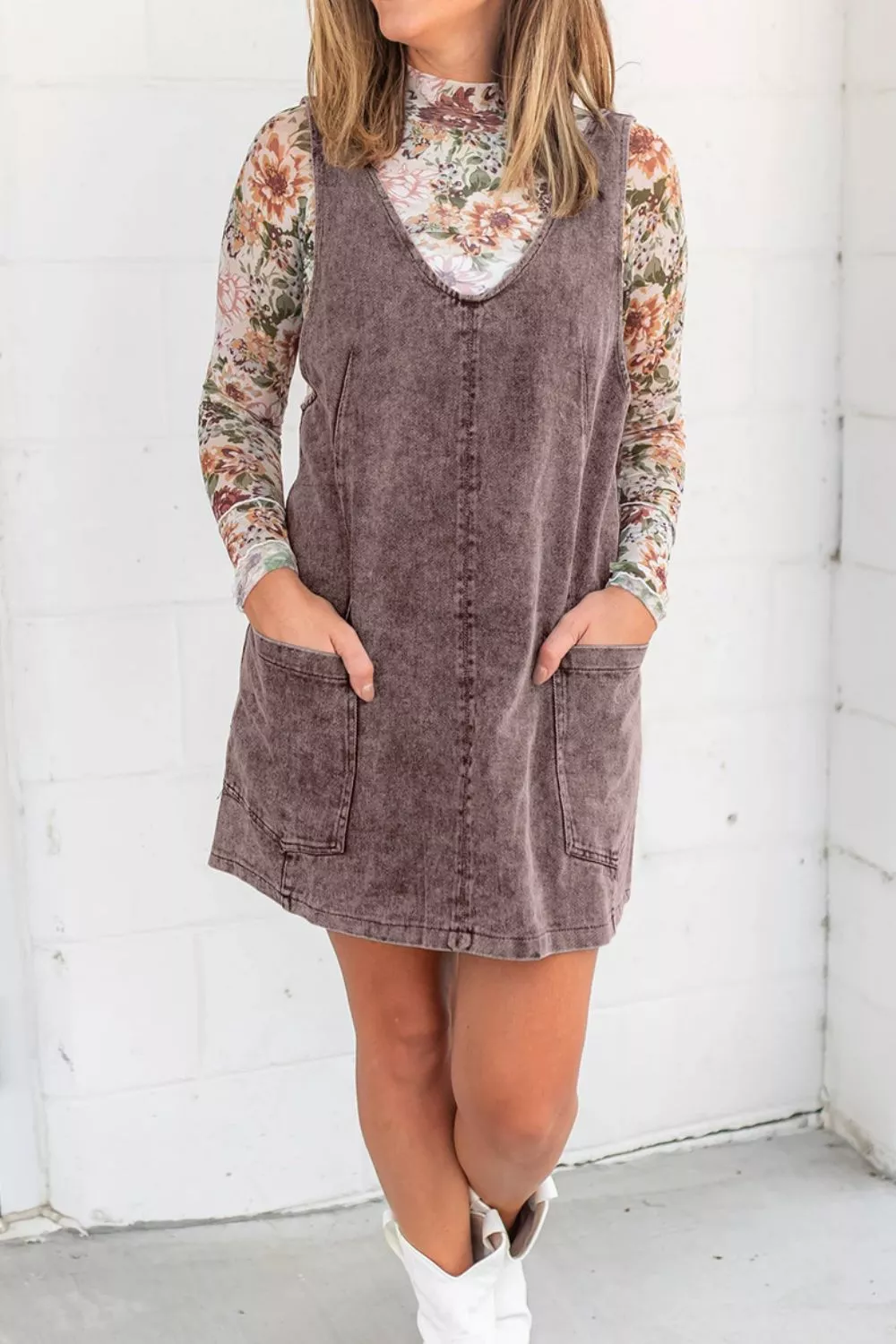 Vintage Wash Denim Overall Dress, image 4