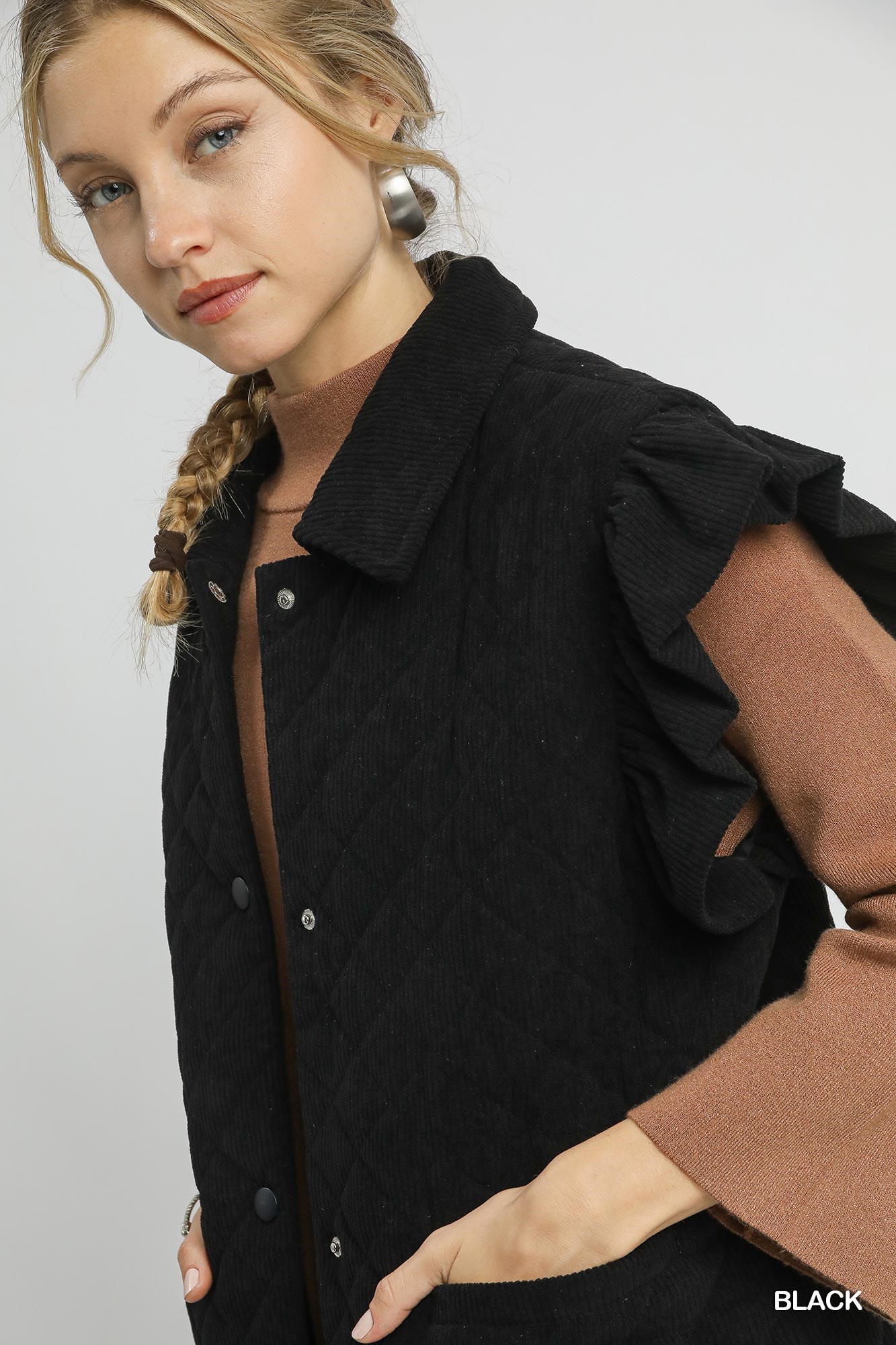 Corduroy Quilted Ruffle Sleeve Vest, image 6