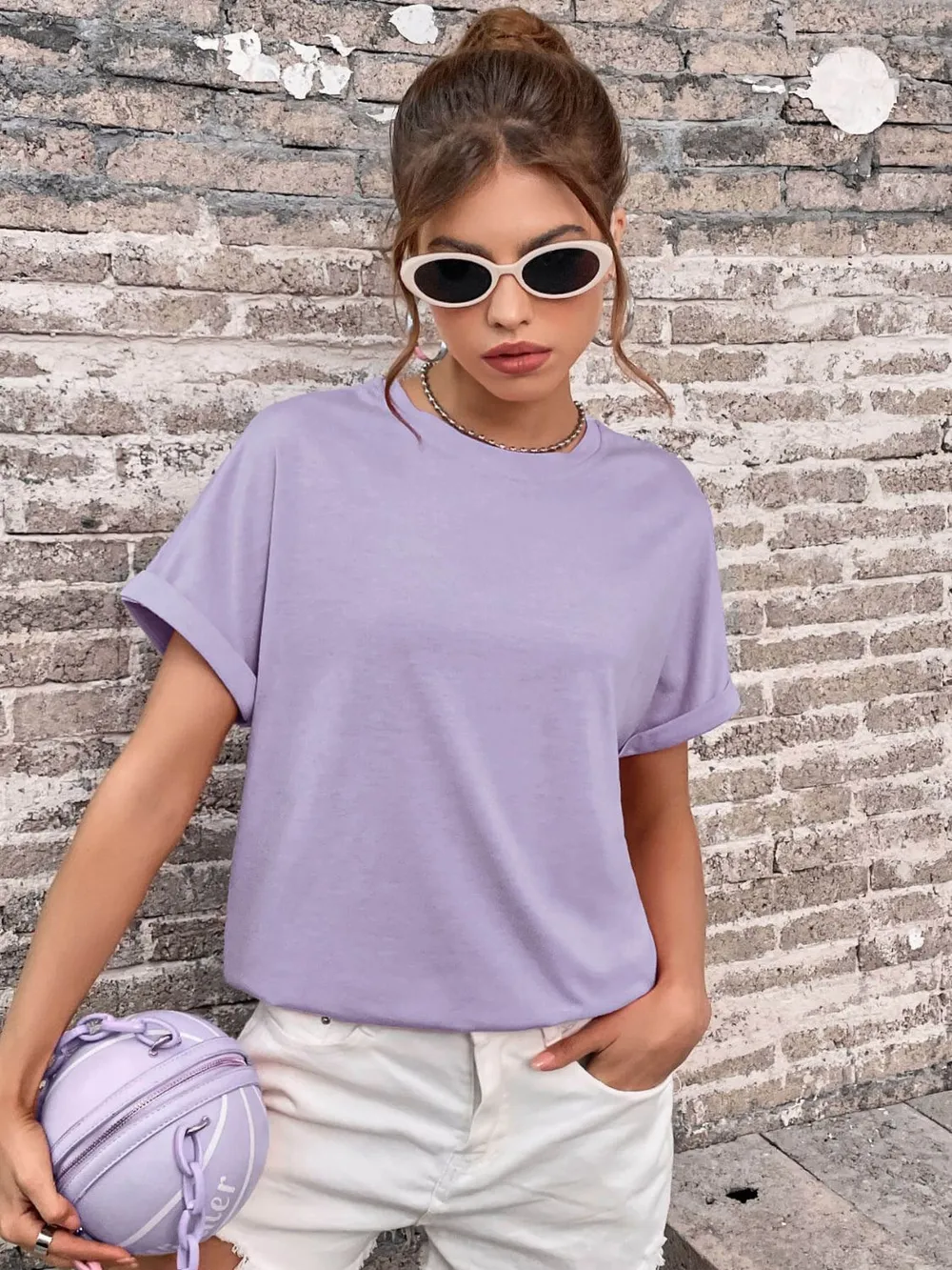 Round Neck Cuffed Sleeve T-Shirt, image 6