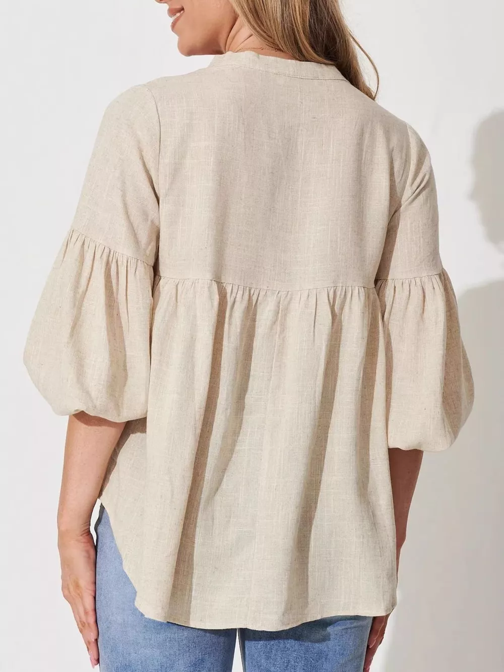 Notched Balloon Sleeve Blouse, image 4