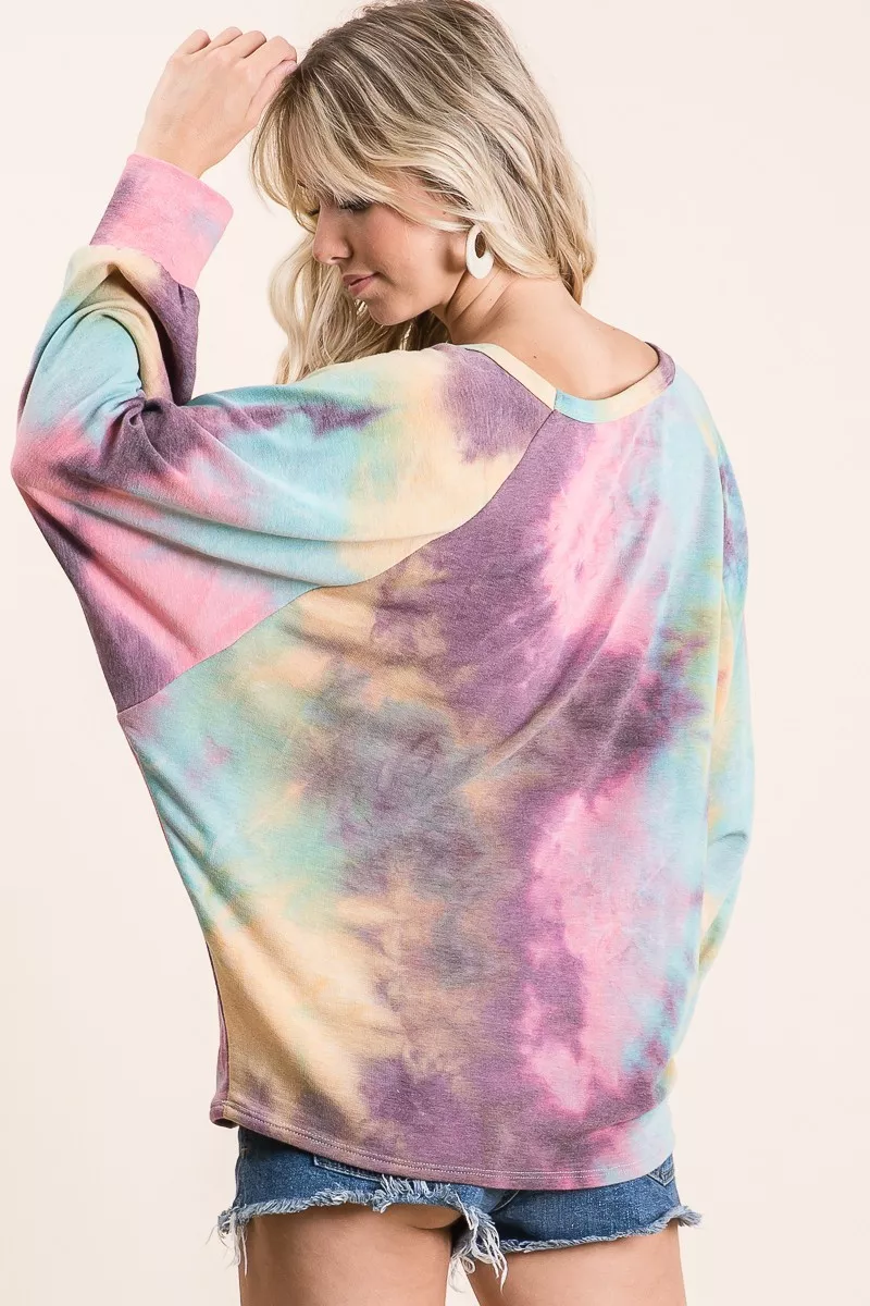 Tie Dye Terry Top With Dolman Sleeves, image 2