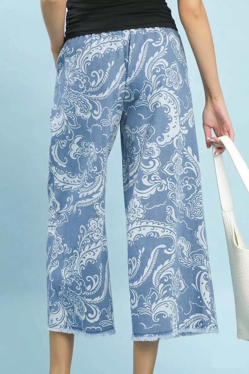 Stone Wash Wide Leg Crop Pants, image 3