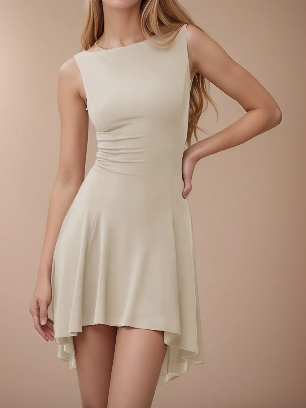 High-Low Round Neck Sleeveless Mini Dress, image 10