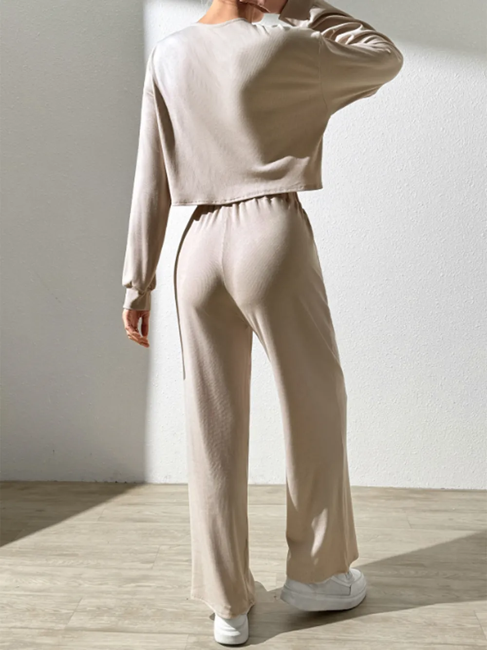 Half Button Long Sleeve Top and Pants Set, image 2