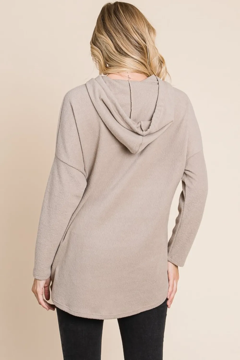 Contrast Drawstring Drop Shoulder Knit Hoodie, image 2