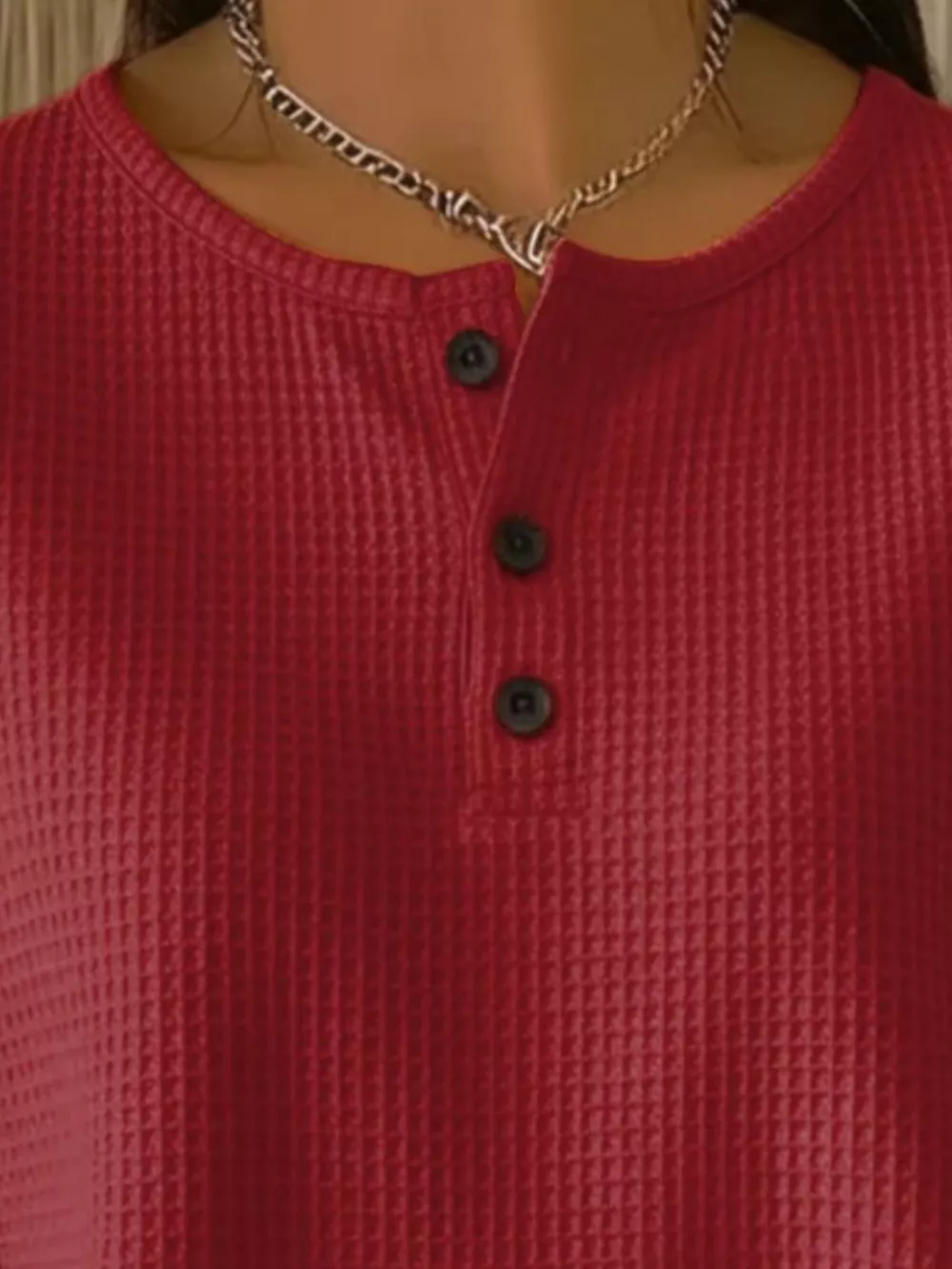 Full Size Waffle Knit Button Detail Top Plus Size, image 9