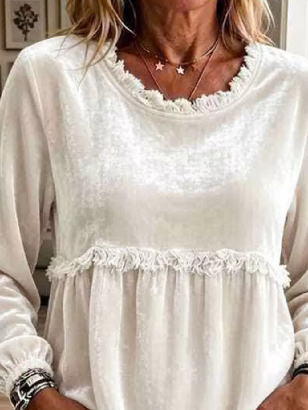 Fringed Hem Long Sleeve T-Shirt, image 2