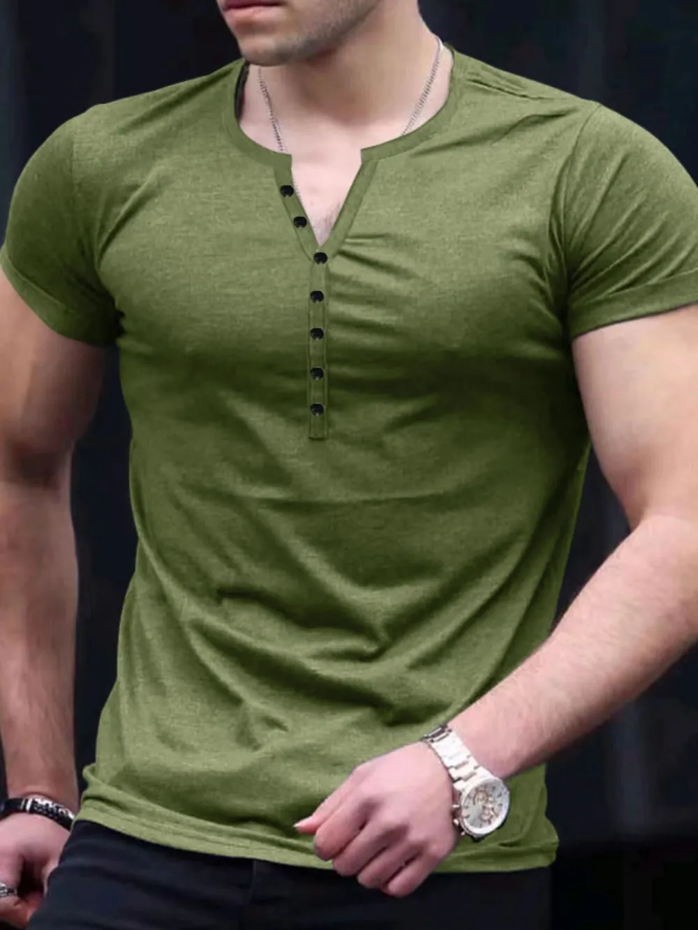 Men's Button Detail Short Sleeve Top, image 2