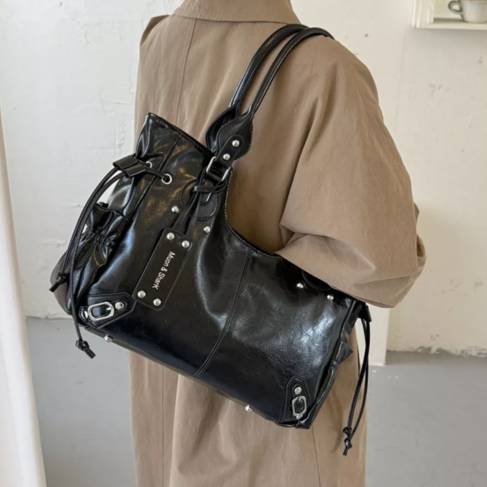 Drawstring Leather Handbag, image 9