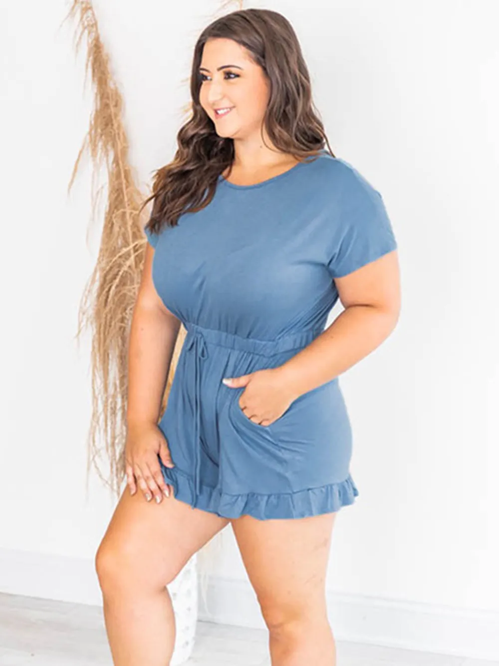 Ruffled Boat Neck Short Sleeve Romper, image 14