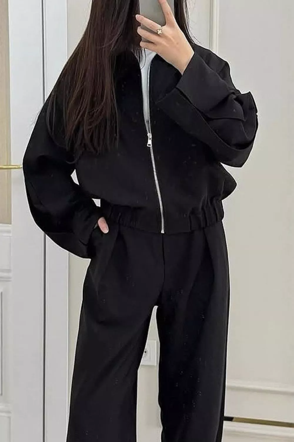 Zip-Up Jacket and Wide-Leg Pants Set, image 8
