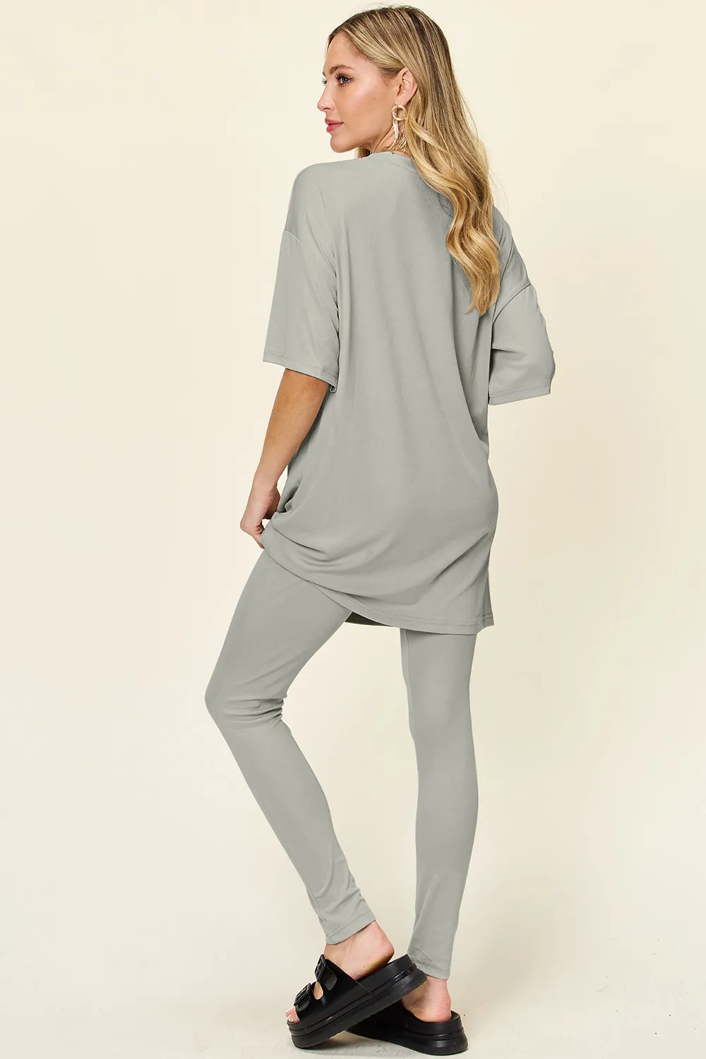 Full Size Round Neck Dropped Shoulder T-Shirt and Leggings Set, image 11