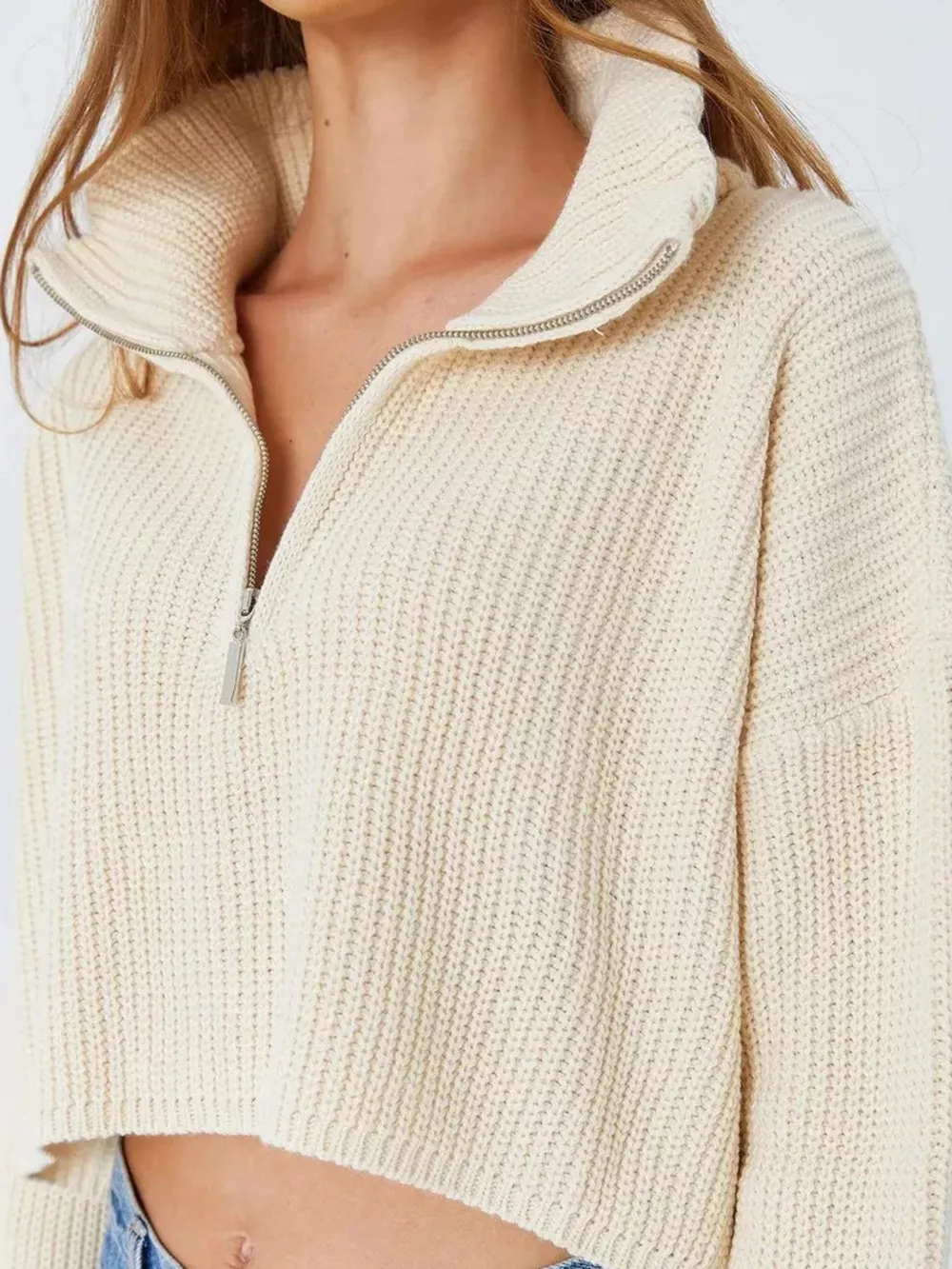 Half Zip Dropped Shoulder Sweater, image 10