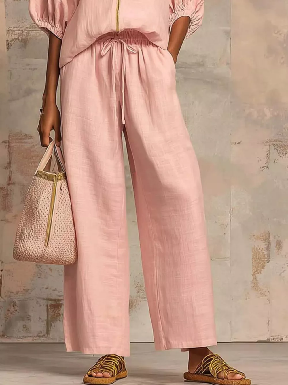Full Size Zip-Front Top and Wide-Leg Pants Set Plus Size, image 6