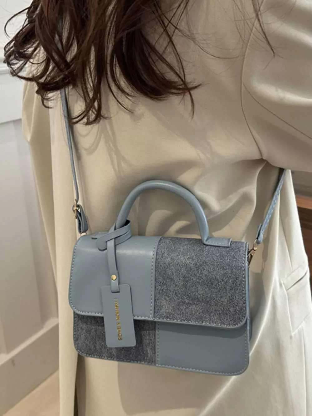 Color Block Flap Crossbody Bag with Top Handle, image 9