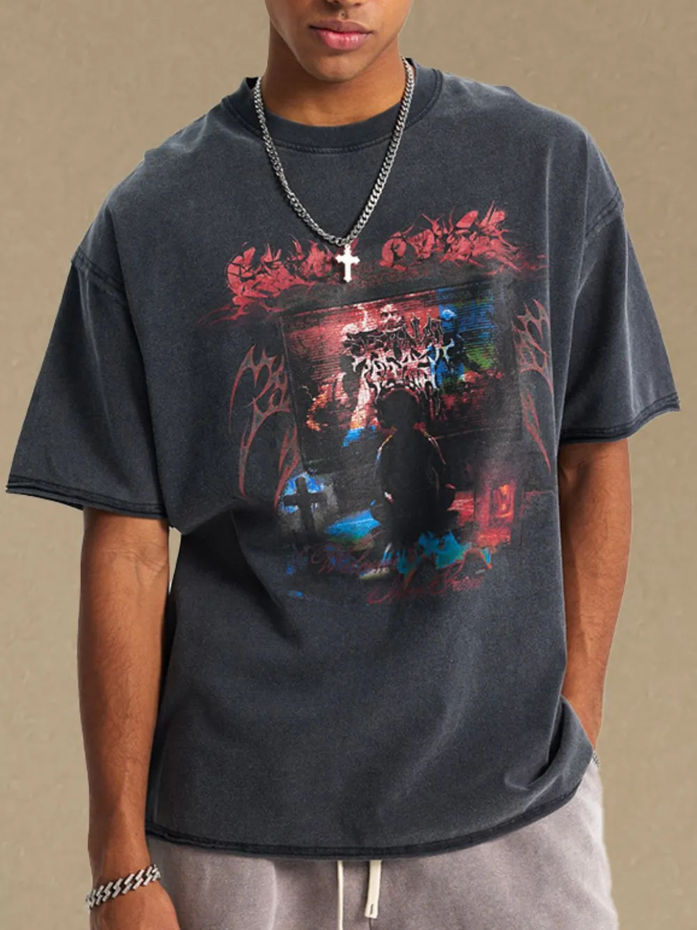 Men's Round Neck Half Sleeve Graphic T-Shirt, image 2