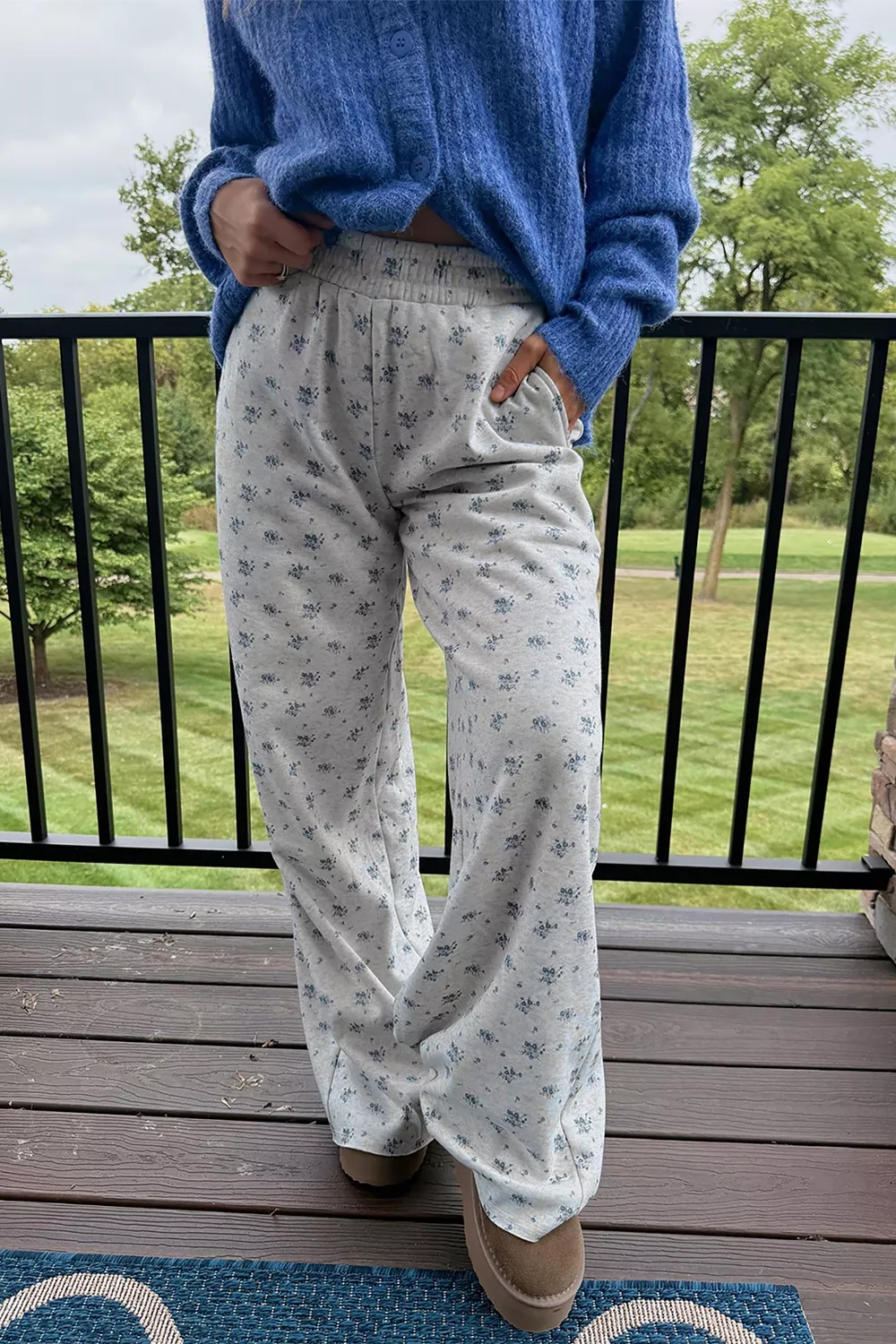 Floral Print Elastic Waist Pants, image 3