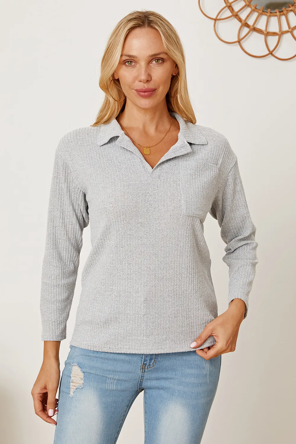 Collared Neck Dropped Shoulder T-Shirt, image 2
