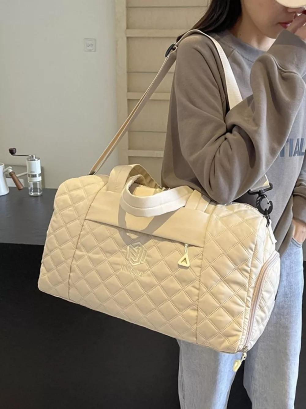Quilted Duffel Bag with Adjustable Strap, image 2