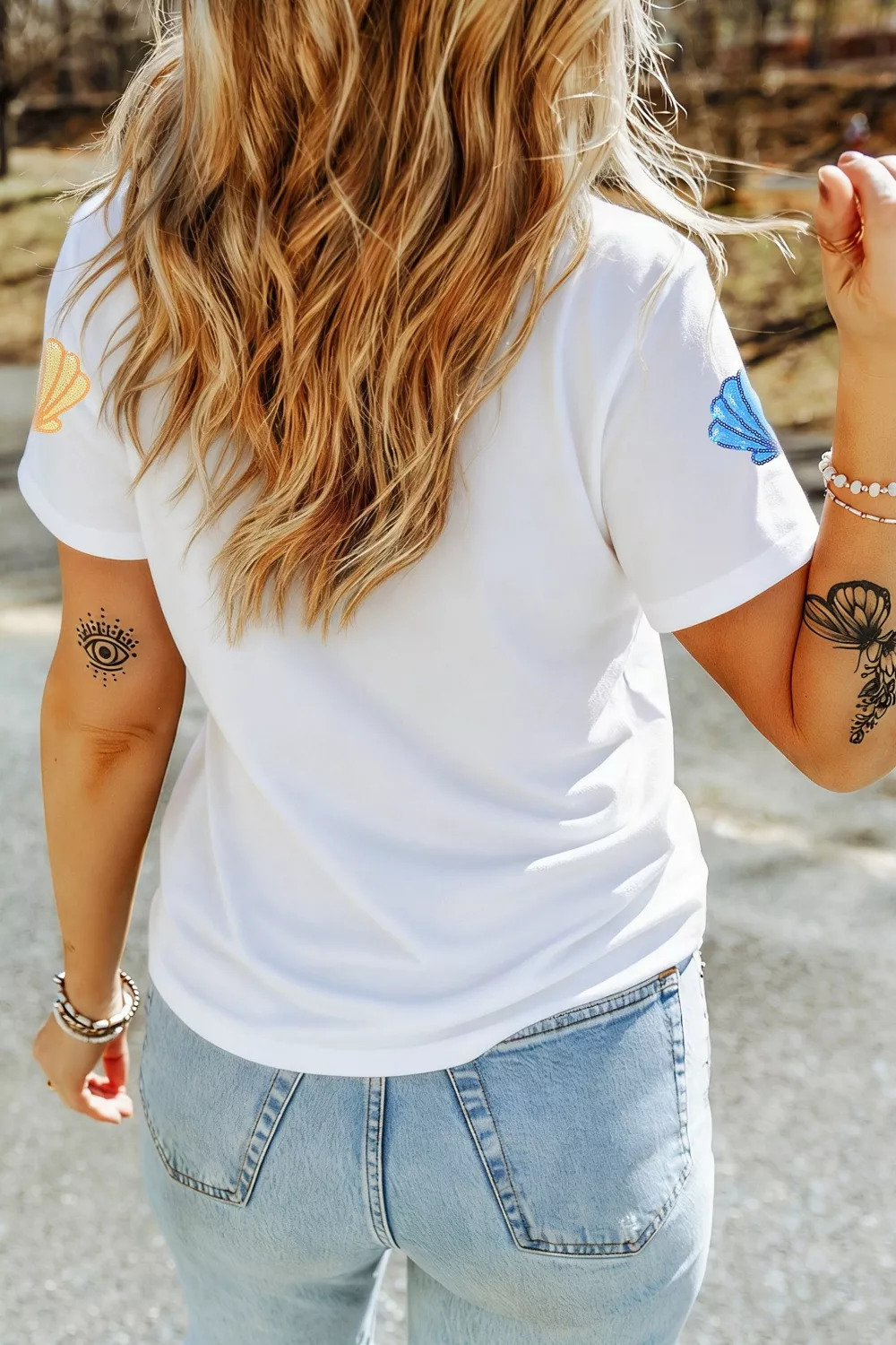 Sequin Shell Graphic Summer Loose T Shirt, image 3