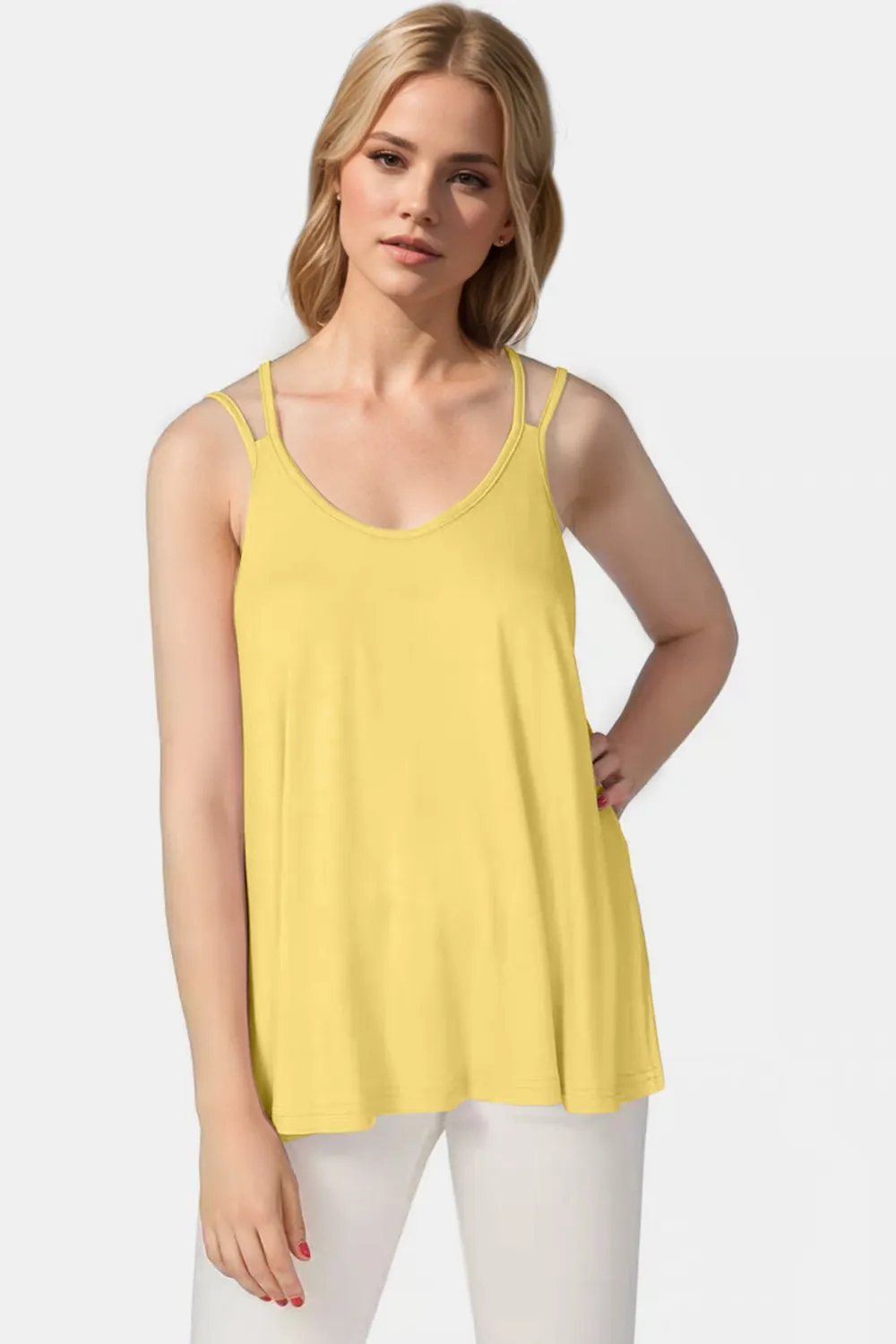 Bamboo Scoop Neck Double Spaghetti Straps Cami, image 15