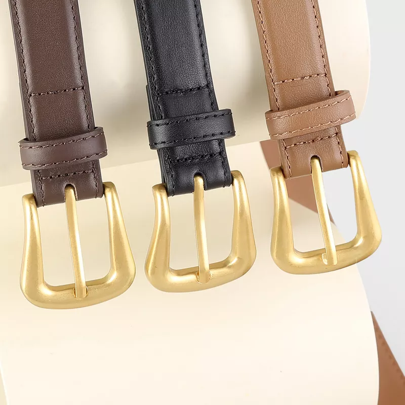 Skinny Leather Belt with Golden Buckle, image 3