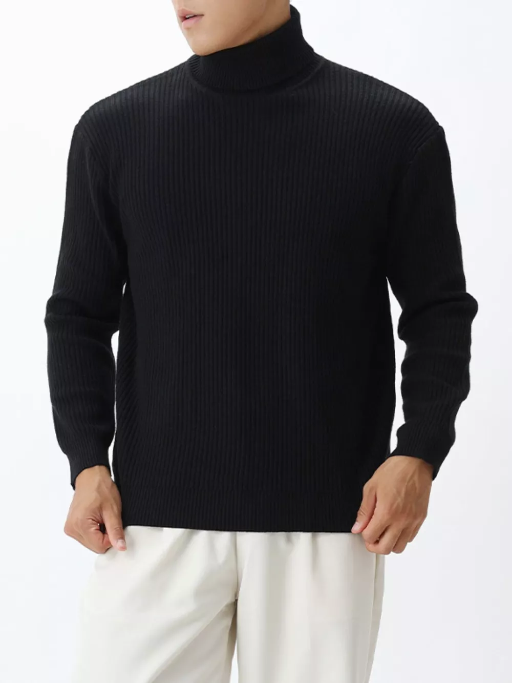 Men's Plus Size Ribbed Knit Turtleneck Sweater, image 8