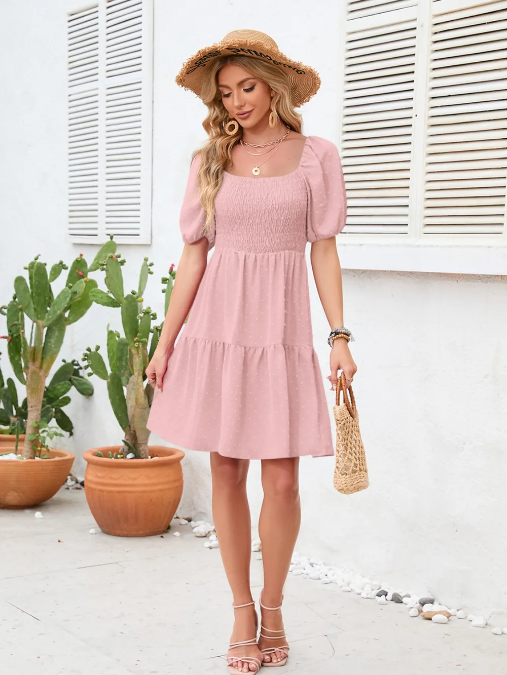 Swiss Dot Smocked Square Neck Dress, image 12