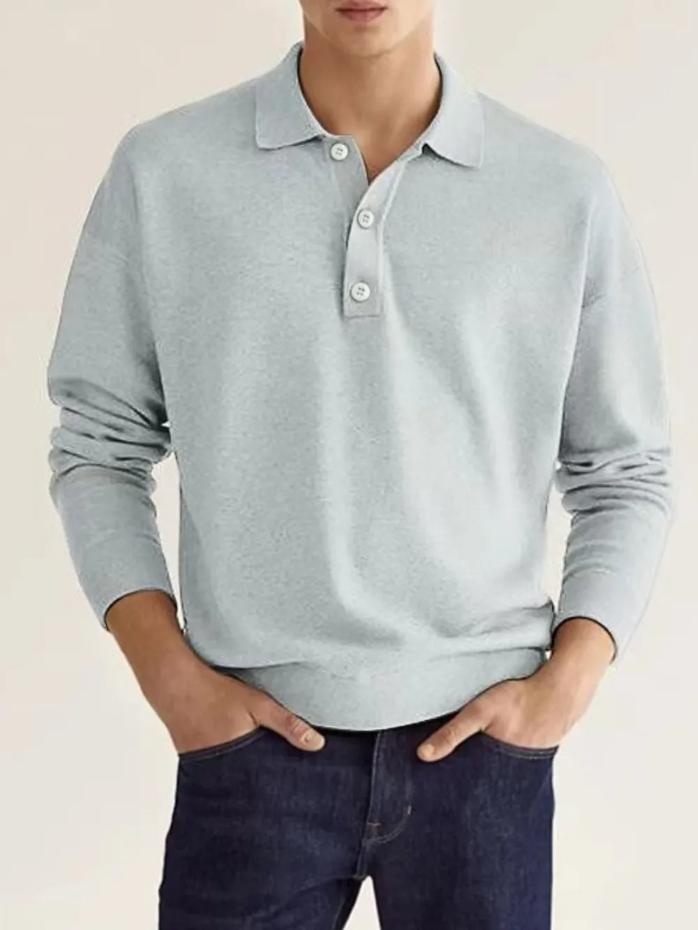 Men's Full Size Button Detail Long Sleeve Polo Plus Size, image 5