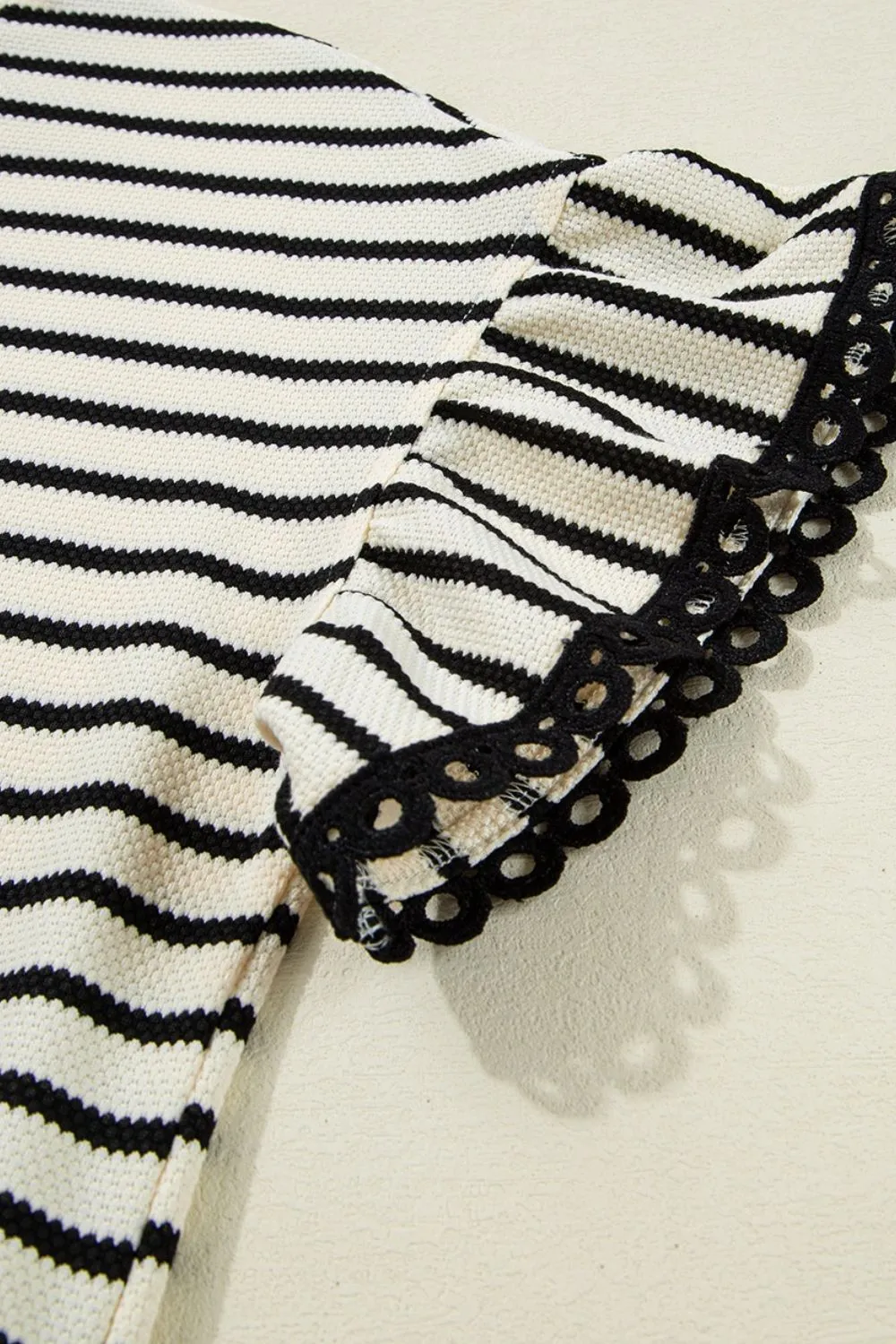 Striped Round Neck Ruffle Sleeve Blouse, image 9