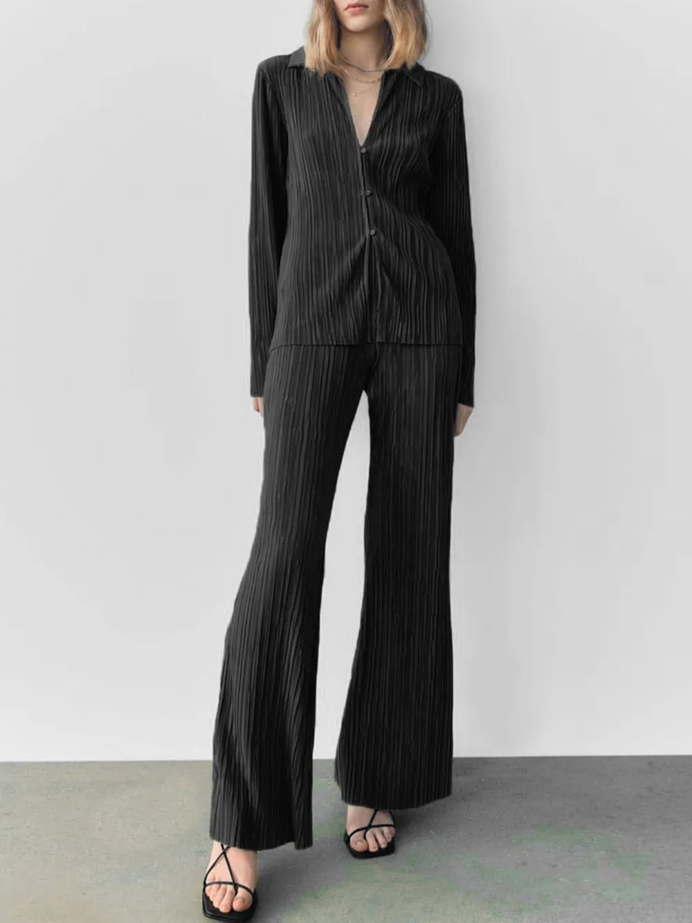 Texture Long Sleeve Top and Pants Lounge Set