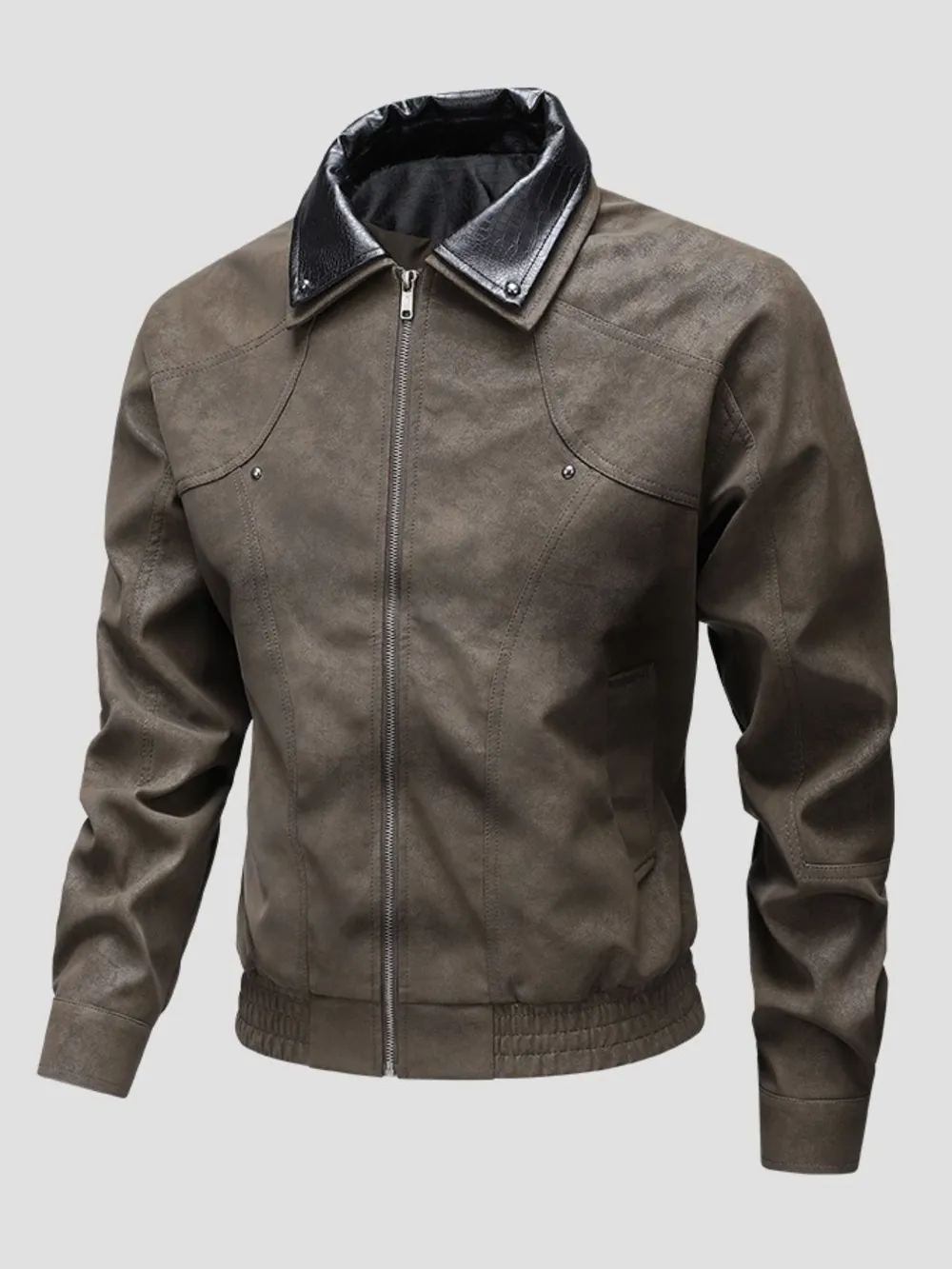 Men's Plus Size Leather Bomber Jacket with Full Zip Front, image 6