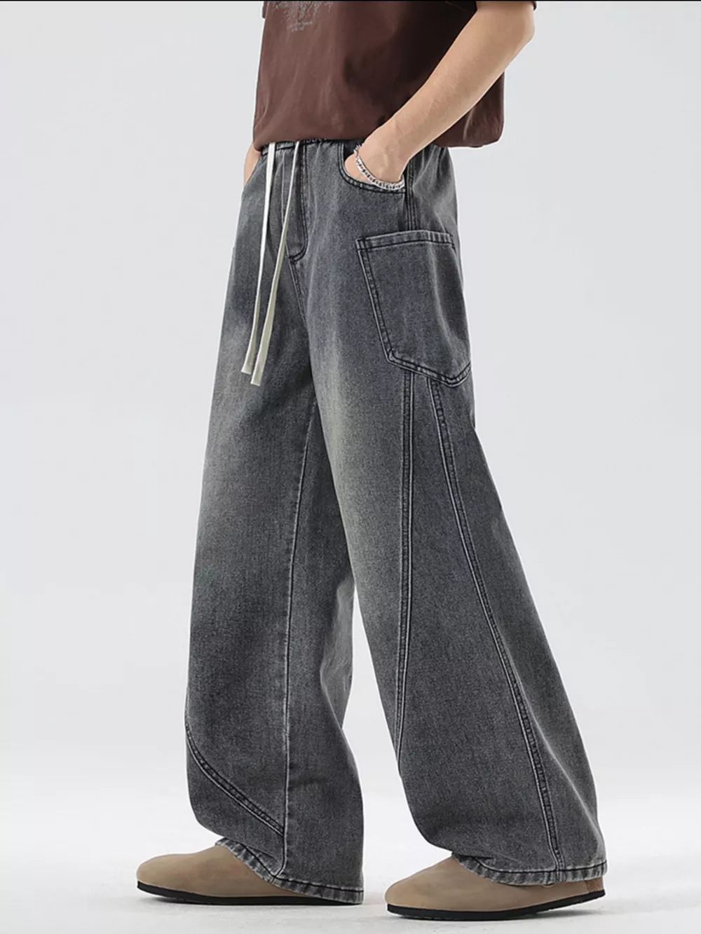 Men's Full Size Vintage Wash Wide Leg Jeans Plus Size, image 11