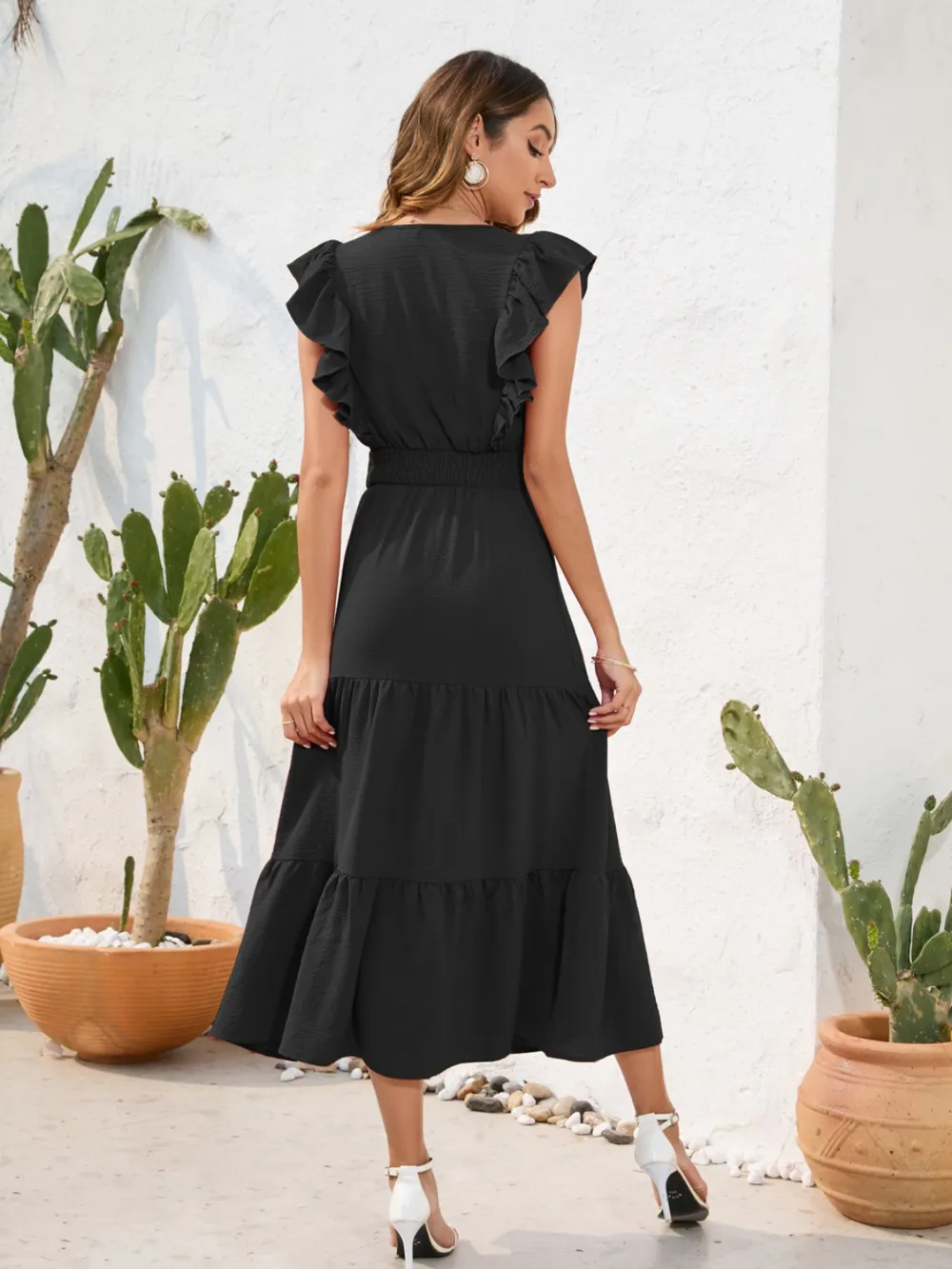 Tiered Ruffled V-Neck Cap Sleeve Dress, image 9