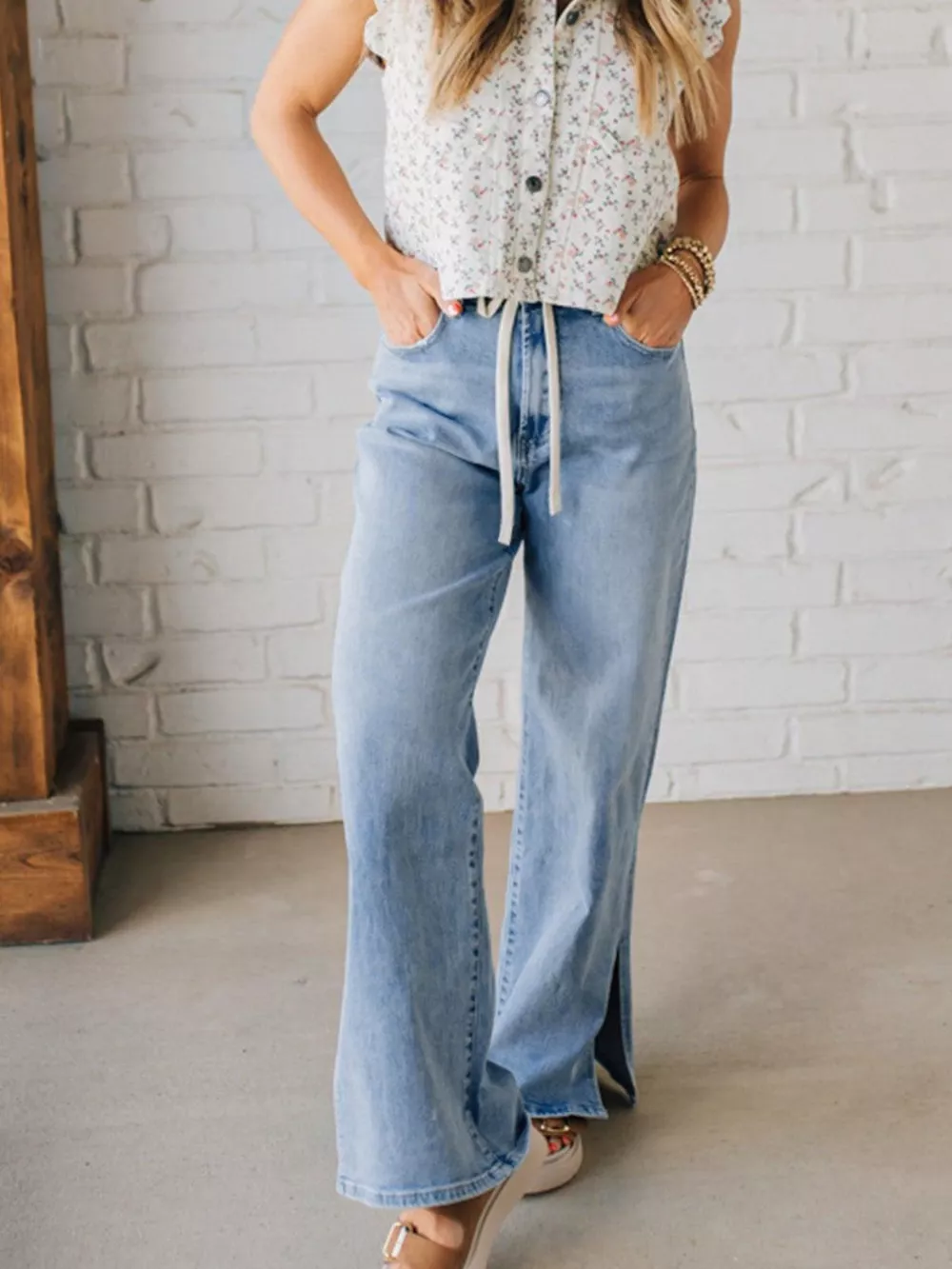 Slit Wide Leg Jeans, image 3