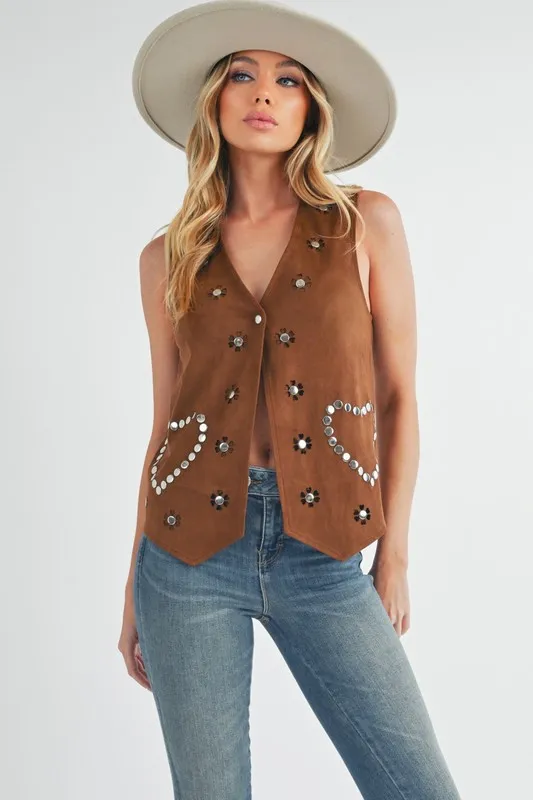 Heart Rivet Detail Suede Vest Coat, image 2