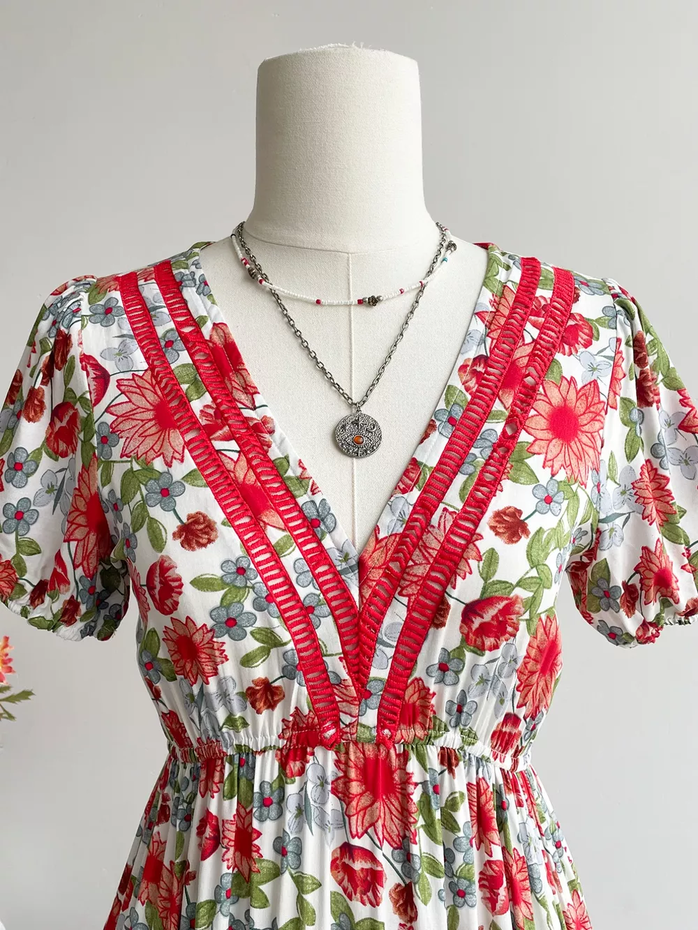 Floral Print V-Neck Ruffle Hem Midi Dress, image 4