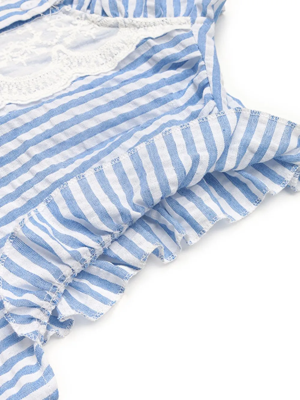 Lace Detail Button Down Cap Sleeve Shirt, image 7