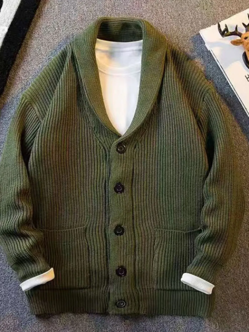 Men's Plus Size Button Down Long Sleeve Cardigan, image 5