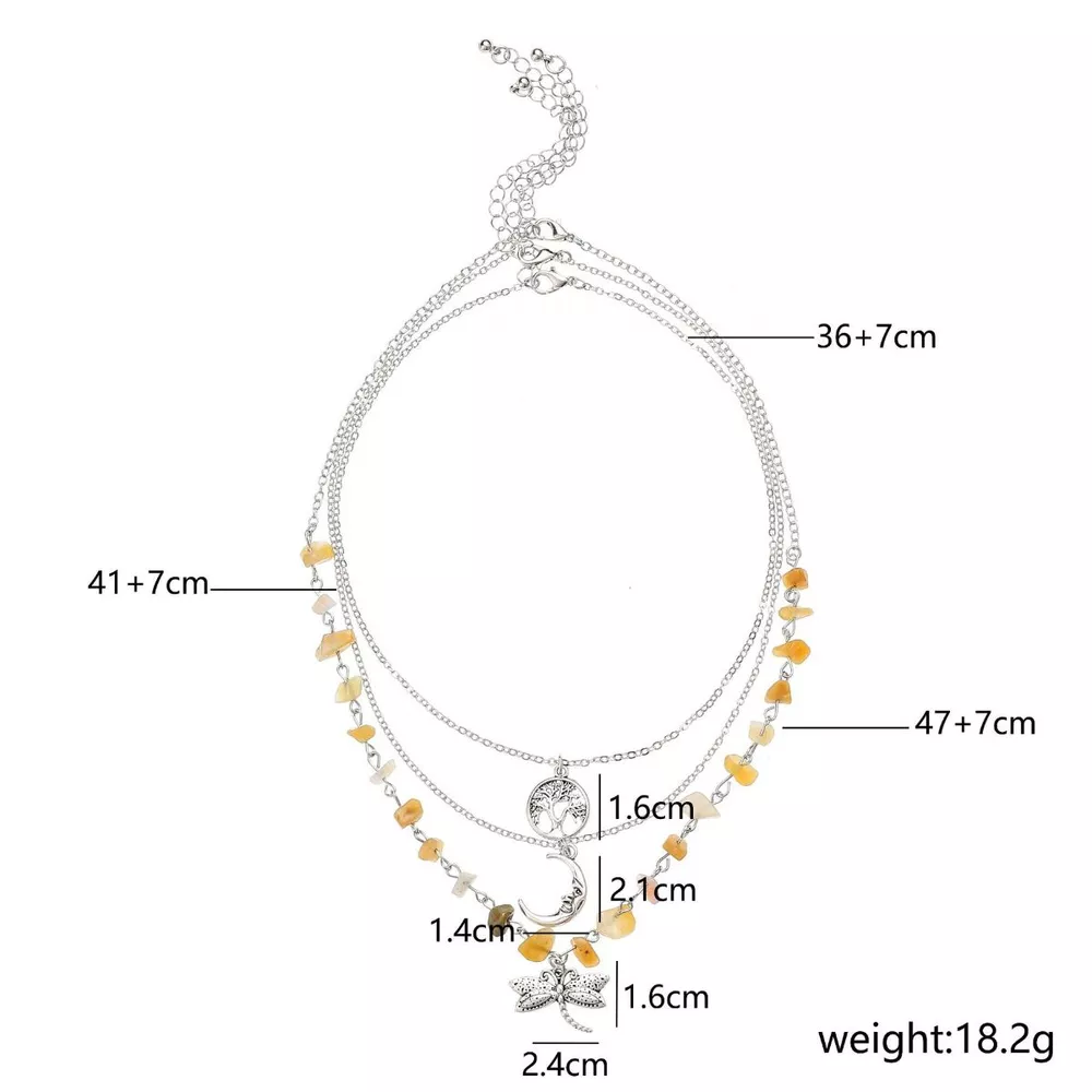 3-Piece Bohemian Layered Dragonfly Moon Tree Pendant Necklace, image 6