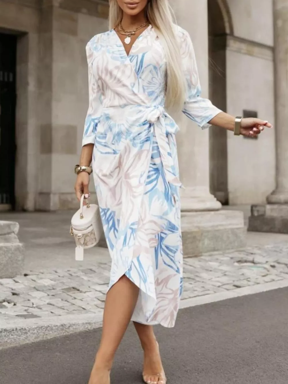 Printed Surplice Long Sleeve Wrap Dress, image 10