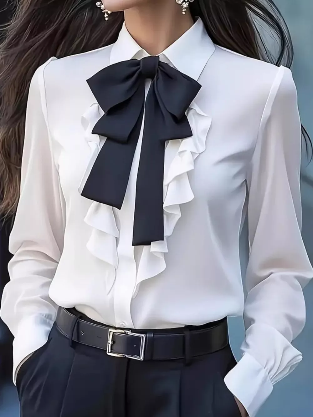 Ruffled Tie Front Long Sleeve Blouse, image 7