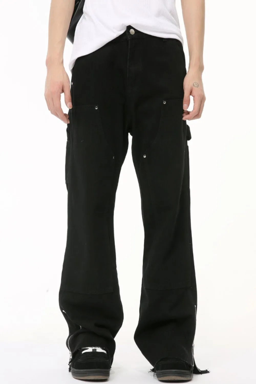 Men's Raw Hem Bootcut Jeans with Zip-Up Sides, image 4