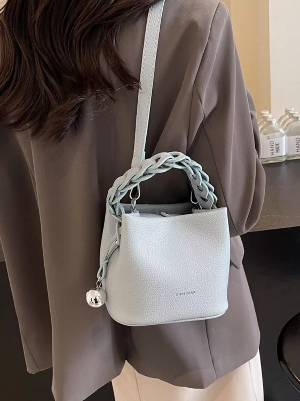 Leather Crossbody Bag with Braided Handle, image 6