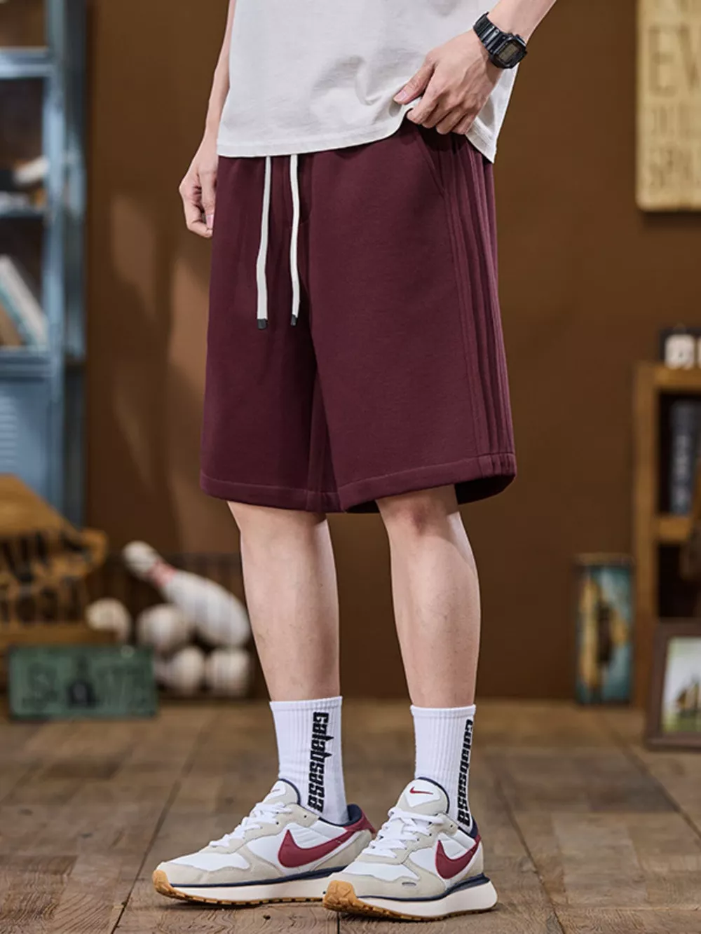 Men's Plus Size Casual Drawstring Shorts with Side Stripe