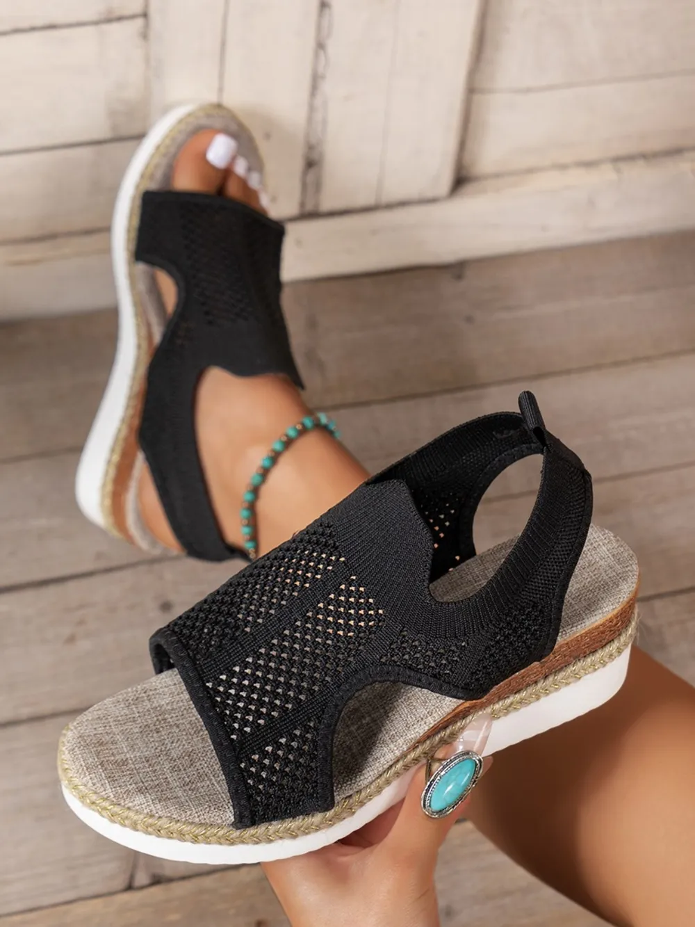 Open Toe Woven Wedge Sandals, image 2